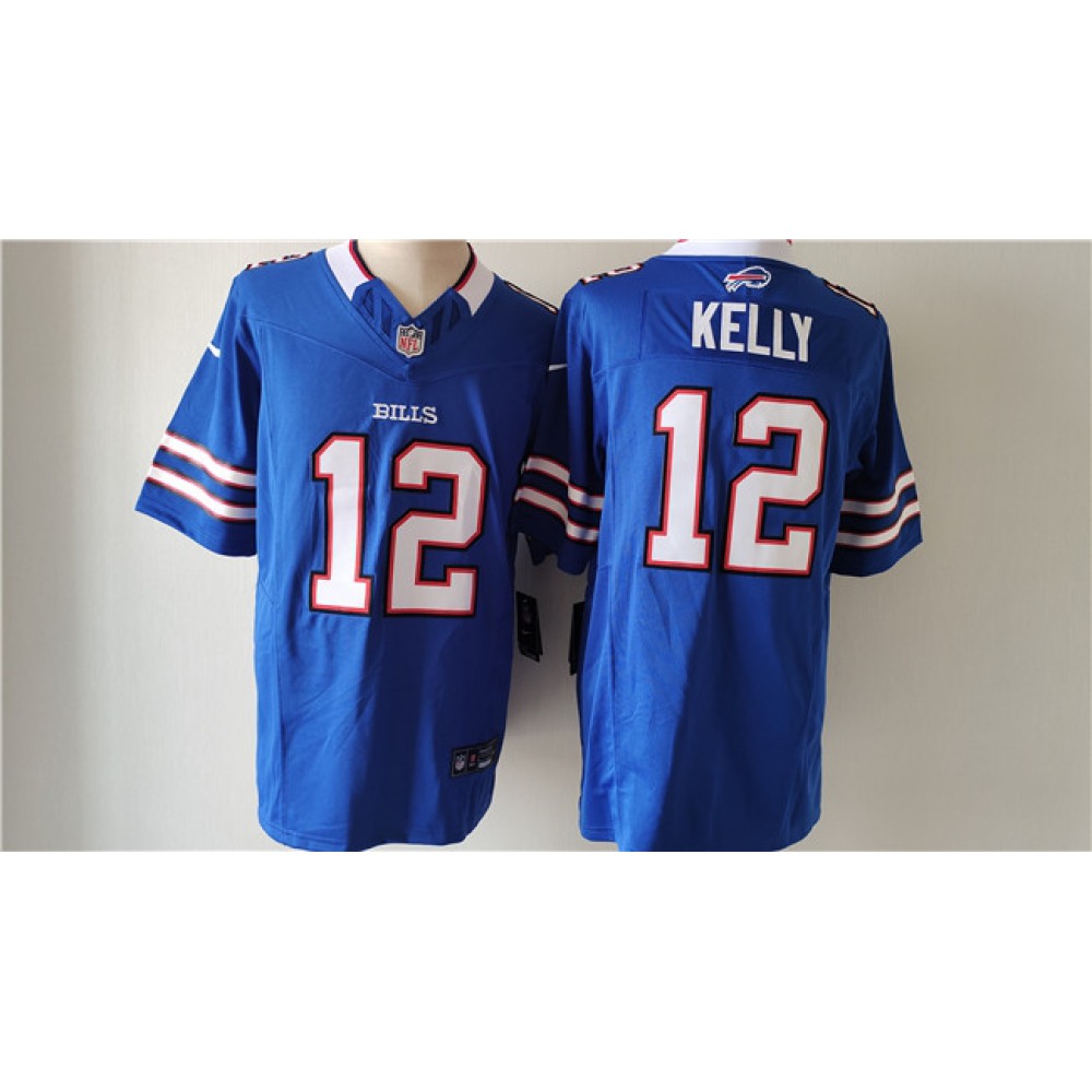 Men's Buffalo Bills #12 Jim Kelly Blue 2023 F.U.S.E. Vapor Untouchable Limited Stitched Jersey Men's Buffalo Bills #12 Jim Kelly Blue 2023 F.U.S.E. Vapor Untouchable Limited Stitched Jersey