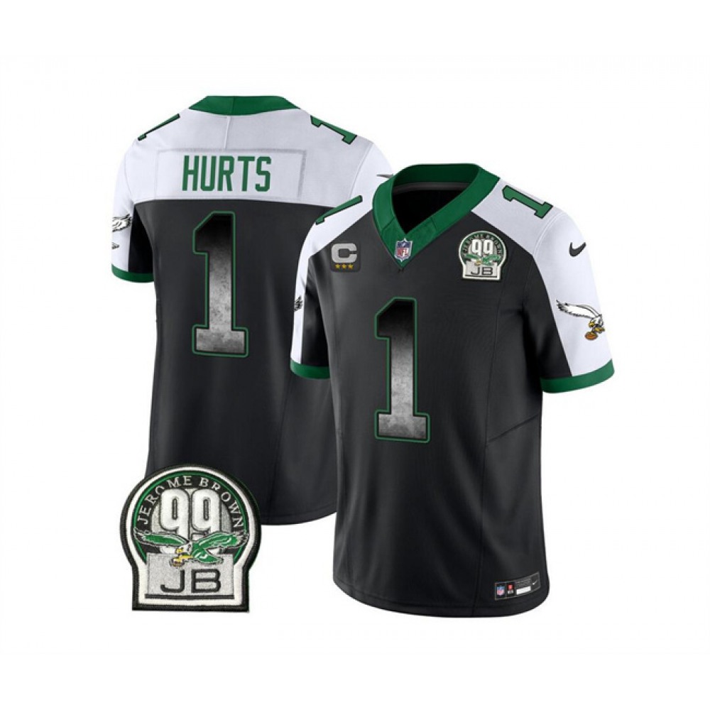 Men's Philadelphia Eagles #1 Jalen Hurts Black/White 2023 F.U.S.E. With 3-star C Patch Throwback Vapor Untouchable Limited Stitched Football Jersey Men's Philadelphia Eagles #1 Jalen Hurts Black/White 2023 F.U.S.E. With 3-star C Patch Throwback Vapor Untouchable Limited Stitched Football Jersey