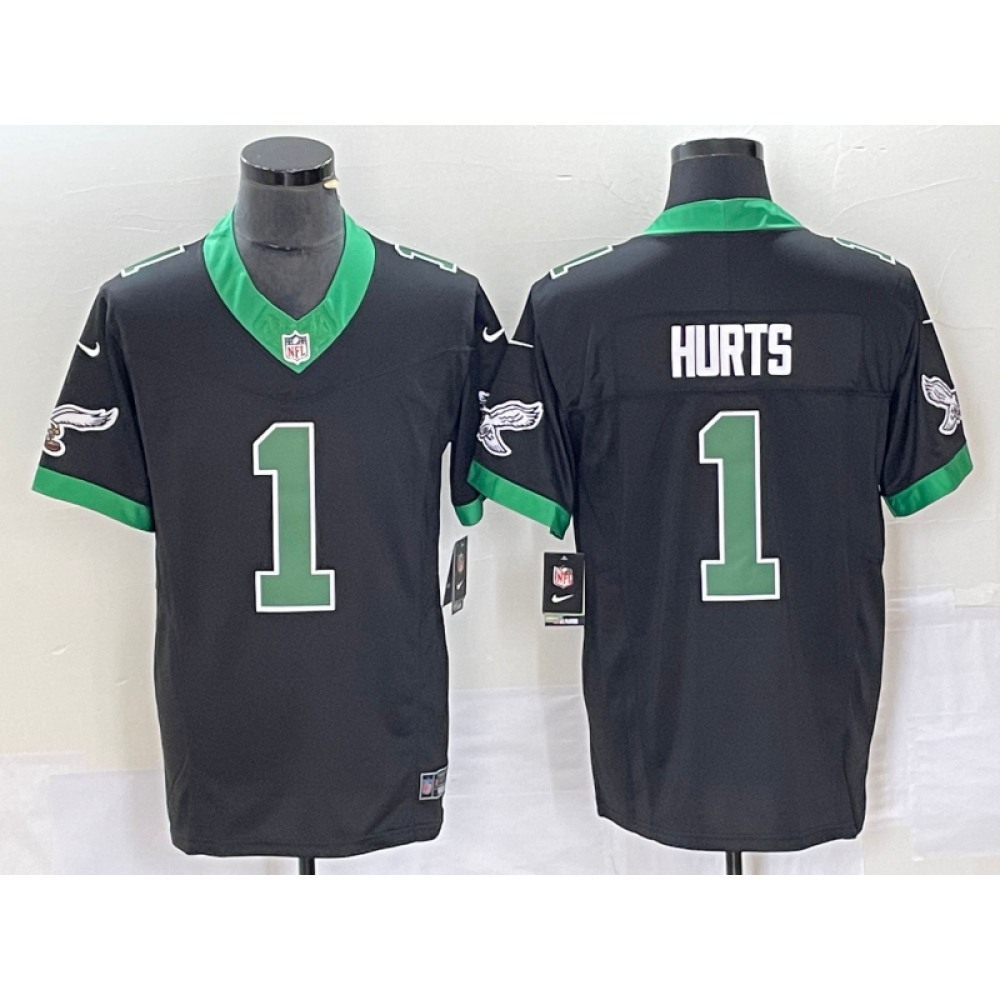 Men's Philadelphia Eagles #1 Jalen Hurts Black 2023 F.U.S.E. Vapor Untouchable Stitched Football Jersey Men's Philadelphia Eagles #1 Jalen Hurts Black 2023 F.U.S.E. Vapor Untouchable Stitched Football Jersey