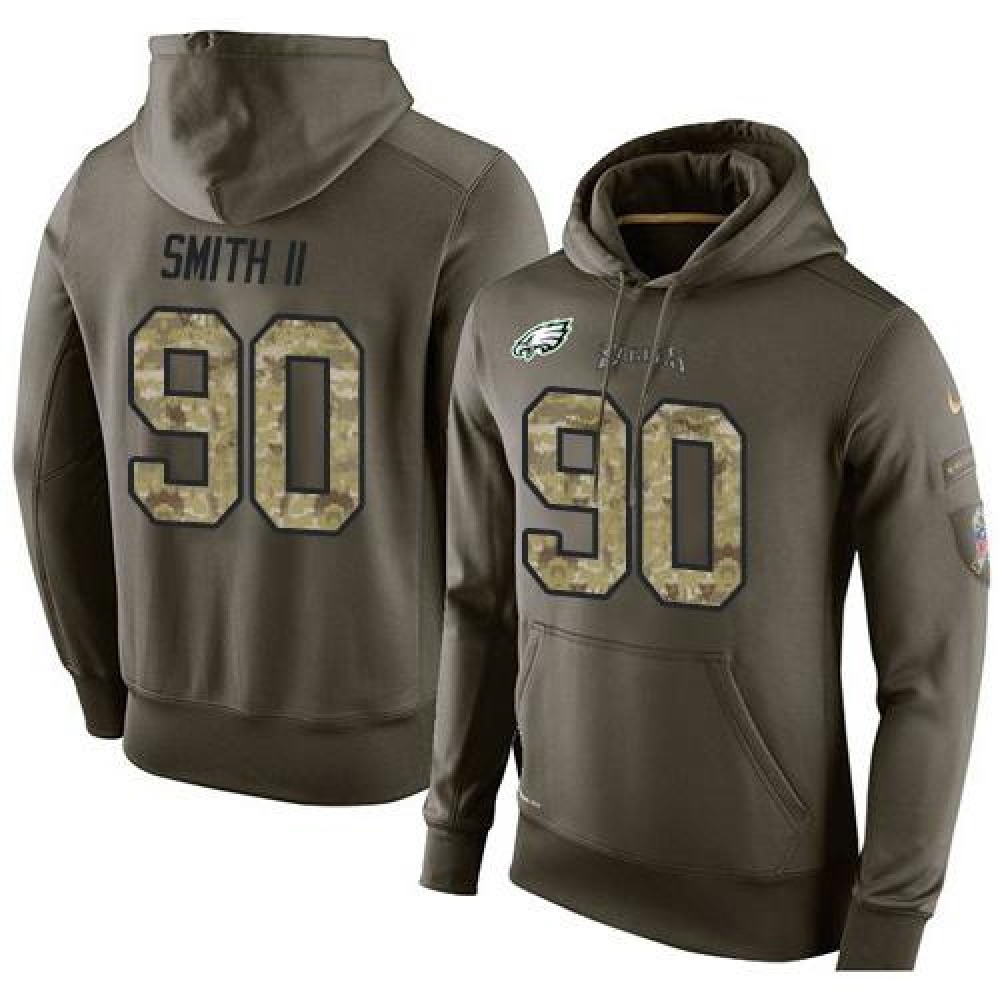 NFL Men's Nike Philadelphia Eagles #90 Marcus Smith II Stitched Green Olive Salute To Service KO Performance Hoodie NFL Men's Nike Philadelphia Eagles #90 Marcus Smith II Stitched Green Olive Salute To Service KO Performance Hoodie