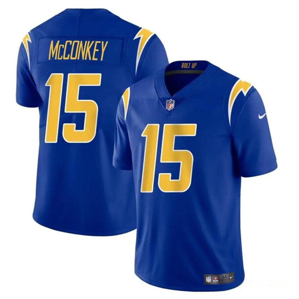 Men's Los Angeles Chargers #15 Ladd McConkey Royal 2024 Draft Vapor Limited Stitched Football Jersey Men's Los Angeles Chargers #15 Ladd McConkey Royal 2024 Draft Vapor Limited Stitched Football Jersey