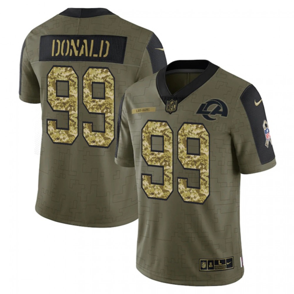Men's Los Angeles Rams #99 Aaron Donald 2021 Olive Camo Salute To Service Limited Stitched Jersey Men's Los Angeles Rams #99 Aaron Donald 2021 Olive Camo Salute To Service Limited Stitched Jersey