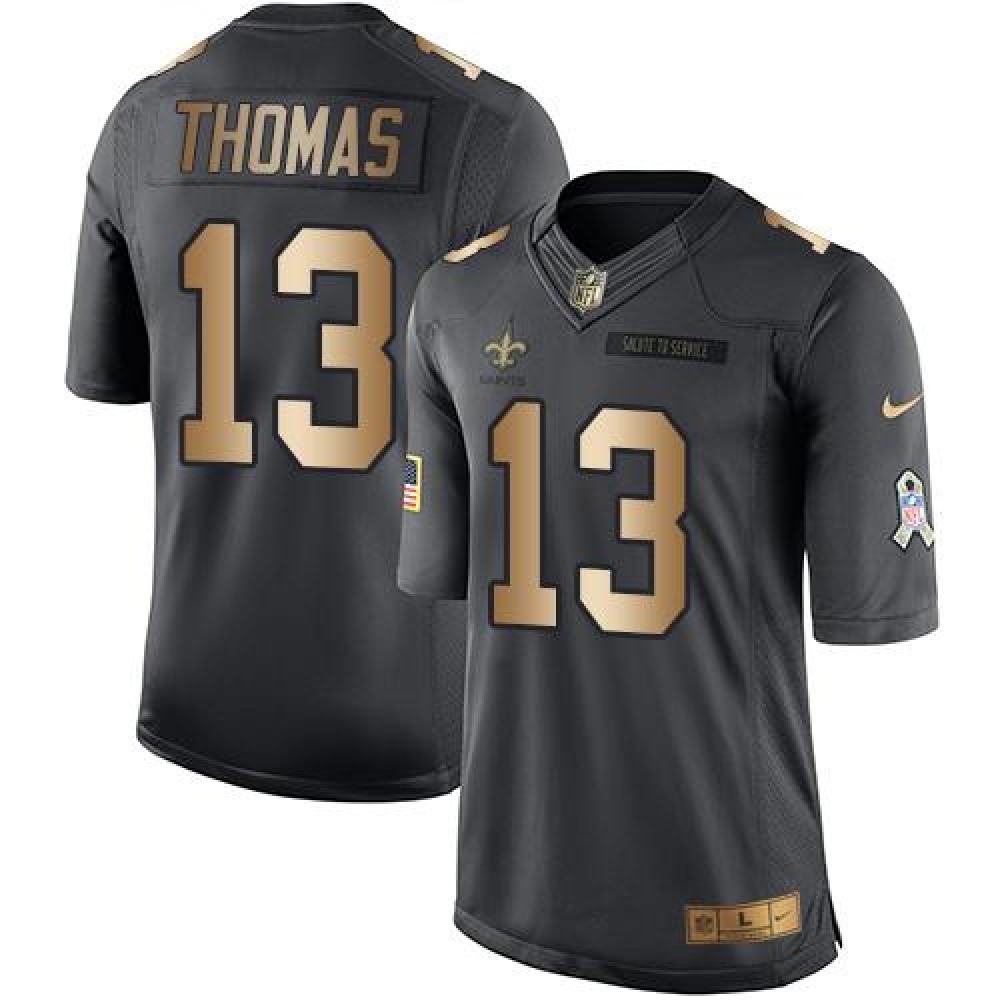 Nike Saints #13 Michael Thomas Black Men's Stitched NFL Limited Gold Salute To Service Jersey Nike Saints #13 Michael Thomas Black Men's Stitched NFL Limited Gold Salute To Service Jersey