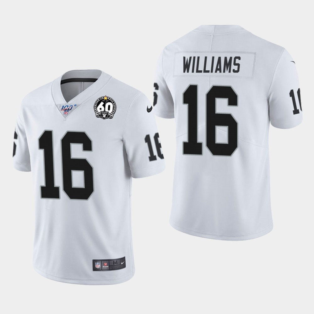 Men's Oakland Raiders #16 Tyrell Williams White 100th Season with 60 Patch Vapor Limited Stitched NFL Jersey Men's Oakland Raiders #16 Tyrell Williams White 100th Season with 60 Patch Vapor Limited Stitched NFL Jersey
