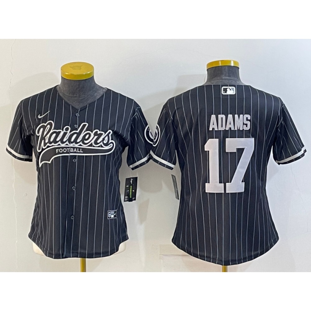 Women's Las Vegas Raiders #17 Davante Adams Black With Patch Cool Base Stitched Baseball Jersey(Run Small) Women's Las Vegas Raiders #17 Davante Adams Black With Patch Cool Base Stitched Baseball Jersey(Run Small)