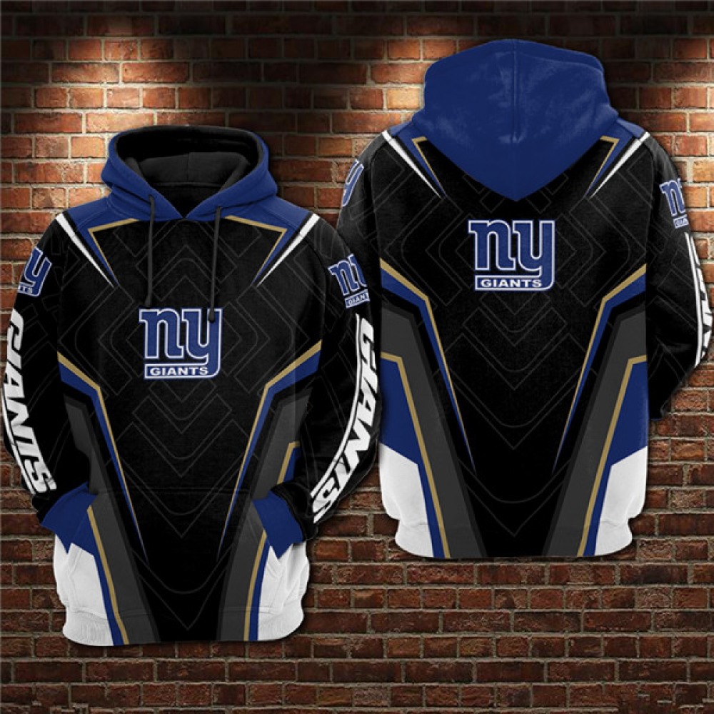 Men's New York Giants Black/Blue 3D All Over Print Pullover Hoodie Men's New York Giants Black/Blue 3D All Over Print Pullover Hoodie