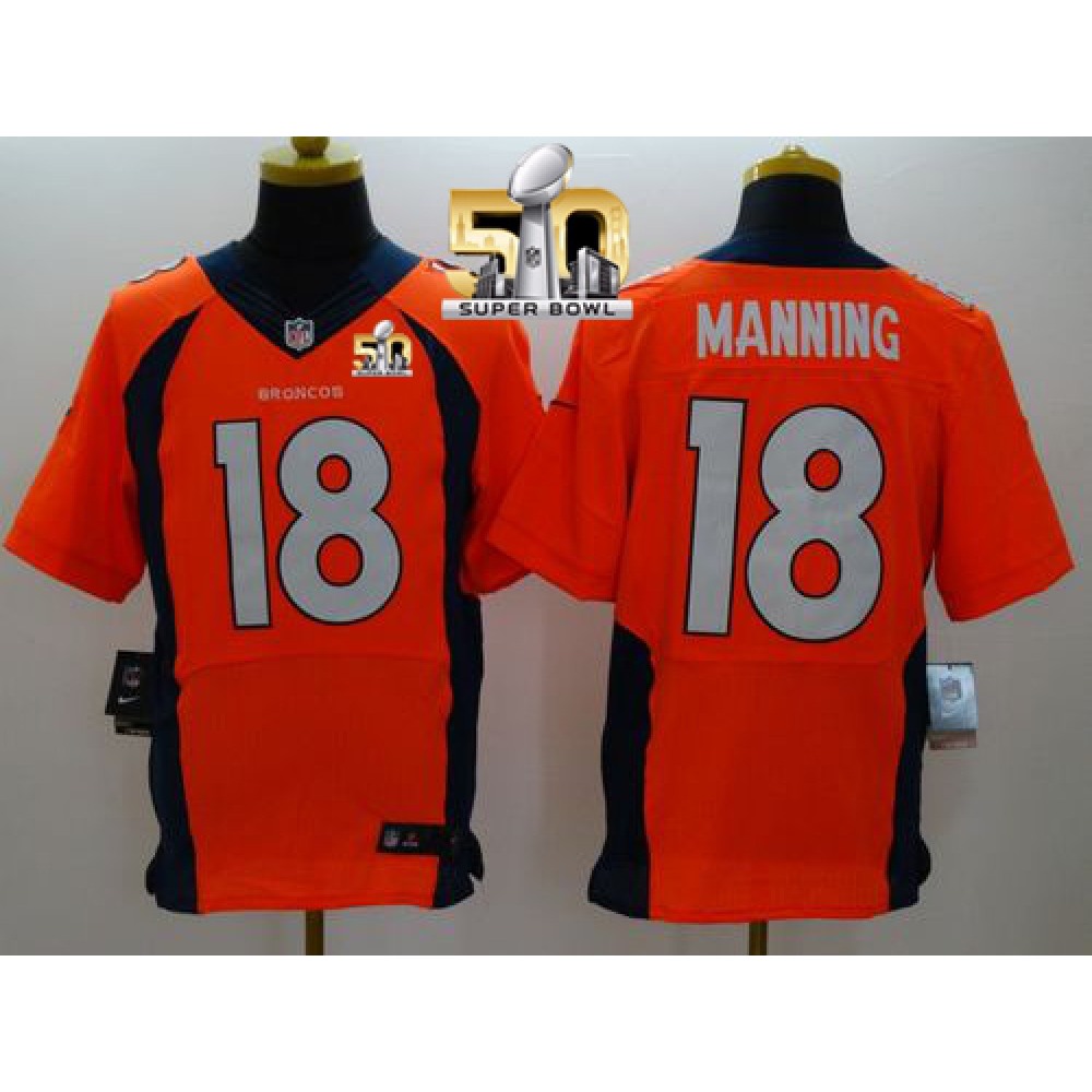 Nike Broncos #18 Peyton Manning Orange Team Color Super Bowl 50 Men's Stitched NFL New Elite Jersey Nike Broncos #18 Peyton Manning Orange Team Color Super Bowl 50 Men's Stitched NFL New Elite Jersey