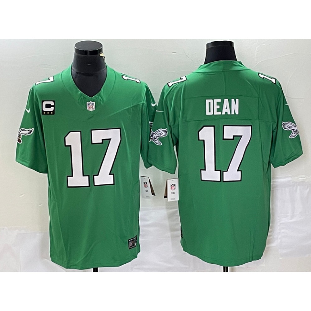 Men's Philadelphia Eagles #17 Nakobe Dean Green 2023 F.U.S.E. With 3-star C Patch Vapor Untouchable Stitched Football Jersey Men's Philadelphia Eagles #17 Nakobe Dean Green 2023 F.U.S.E. With 3-star C Patch Vapor Untouchable Stitched Football Jersey