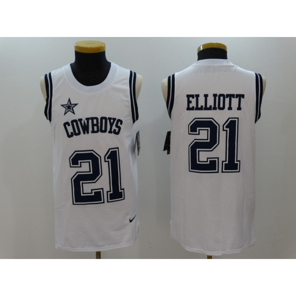Men's Dallas Cowboys #21 Ezekiel Elliott White Limited Tank Top Jersey Men's Dallas Cowboys #21 Ezekiel Elliott White Limited Tank Top Jersey