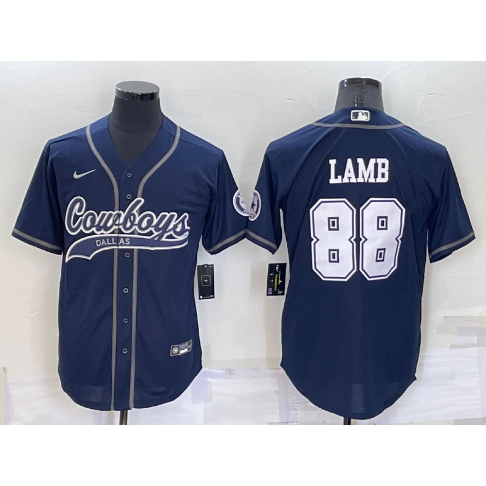 Men's Dallas Cowboys #88 CeeDee Lamb Navy Cool Base Stitched Baseball Jersey Men's Dallas Cowboys #88 CeeDee Lamb Navy Cool Base Stitched Baseball Jersey