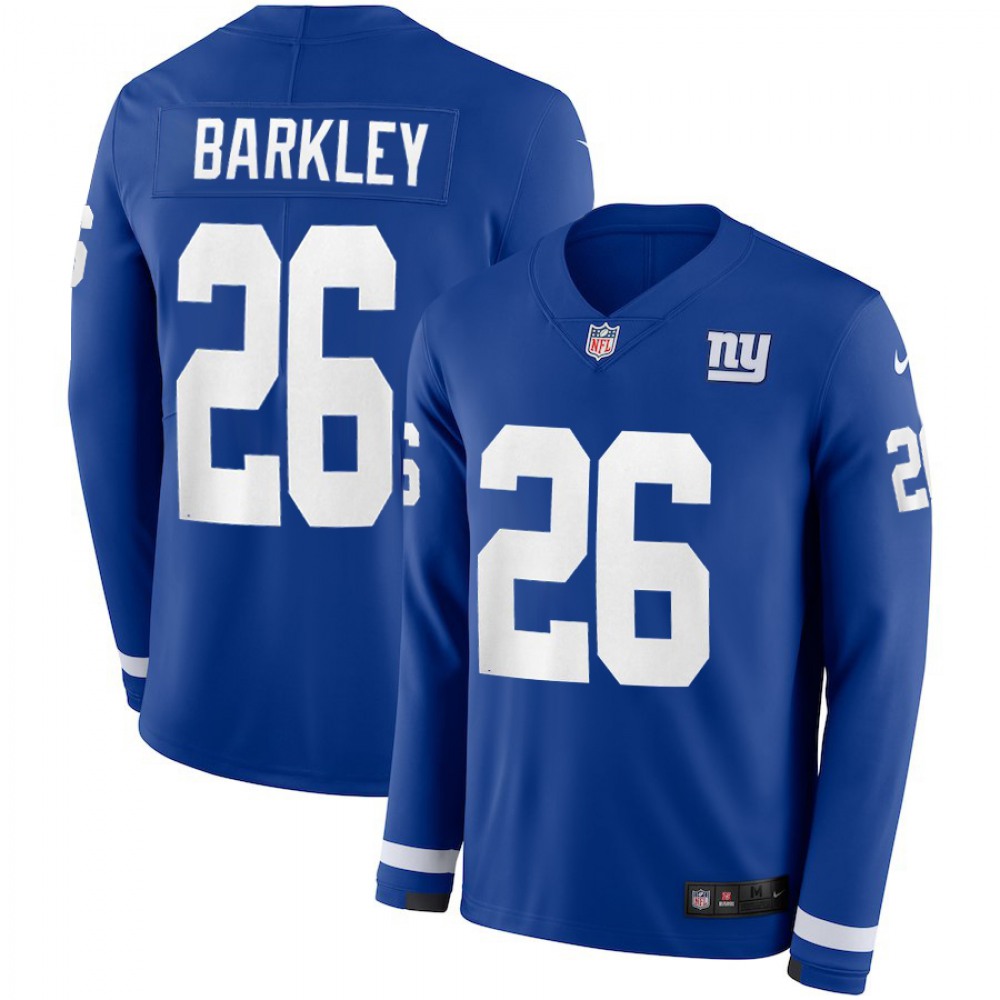 Men's New York Giants #26 Saquon Barkley Royal Therma Long Sleeve Stitched NFL Jersey Men's New York Giants #26 Saquon Barkley Royal Therma Long Sleeve Stitched NFL Jersey