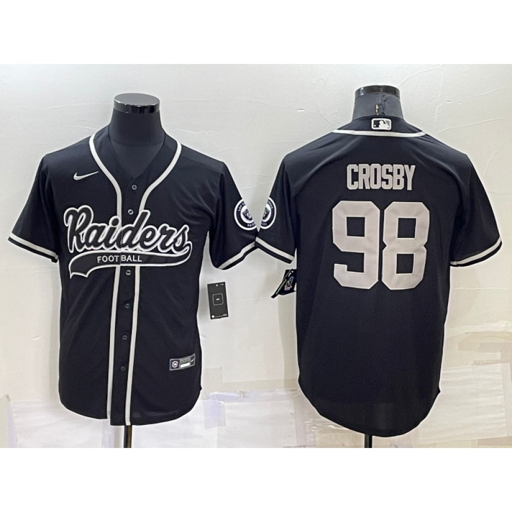 Men's Las Vegas Raiders #98 Maxx Crosby Black Cool Base Stitched Baseball Jersey Men's Las Vegas Raiders #98 Maxx Crosby Black Cool Base Stitched Baseball Jersey