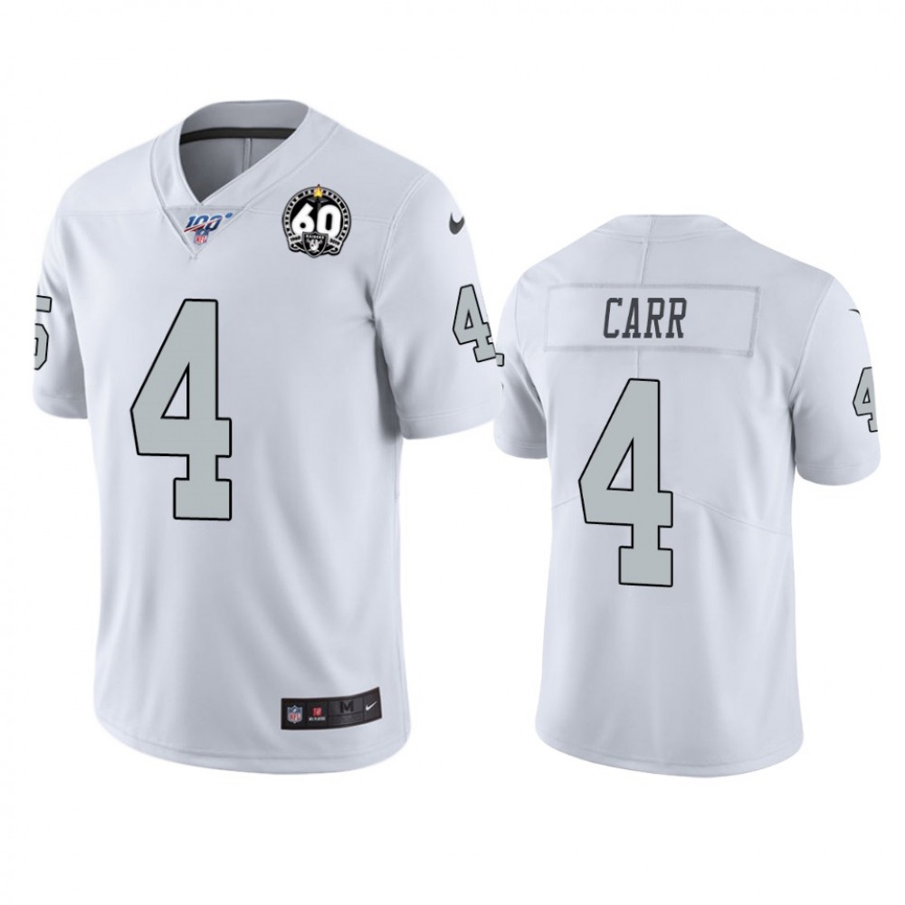 Men's Oakland Raiders #4 Derek Carr White 100th Season with 60 Patch Color Rush Limited Stitched NFL Jersey Men's Oakland Raiders #4 Derek Carr White 100th Season with 60 Patch Color Rush Limited Stitched NFL Jersey
