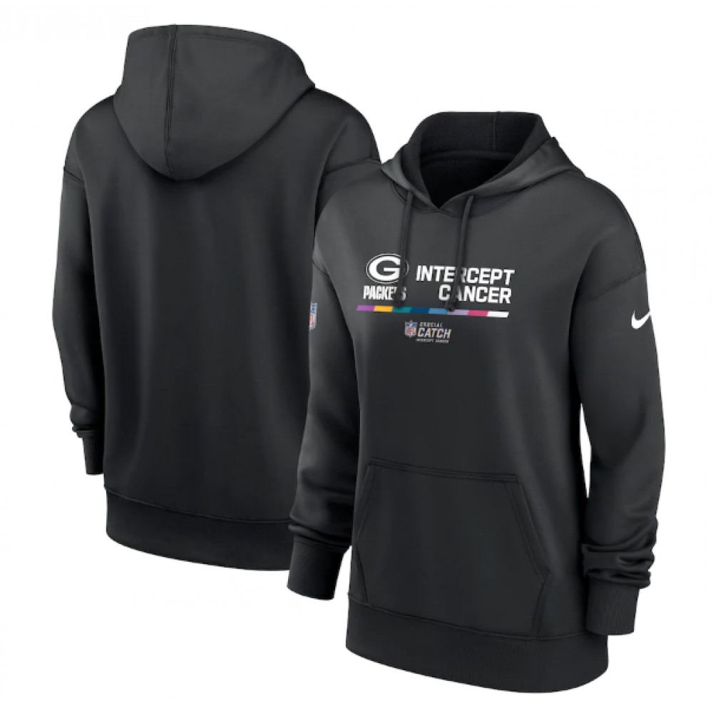 Women's Green Bay Packers 2022 Black NFL Crucial Catch Therma Performance Pullover Hoodie(Run Small)
