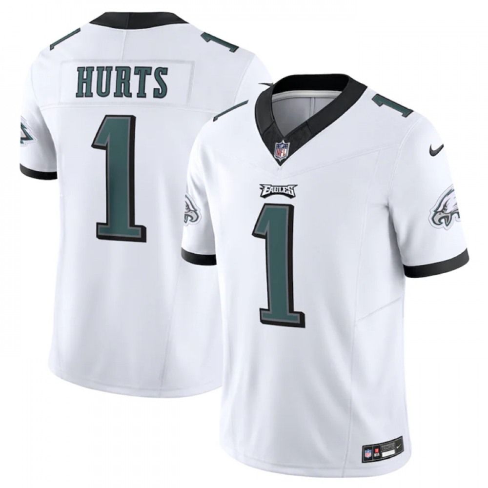 Men's Philadelphia Eagles #1 Jalen Hurts White 2023 F.U.S.E. Vapor Untouchable Limited Stitched Football Jersey Men's Philadelphia Eagles #1 Jalen Hurts White 2023 F.U.S.E. Vapor Untouchable Limited Stitched Football Jersey