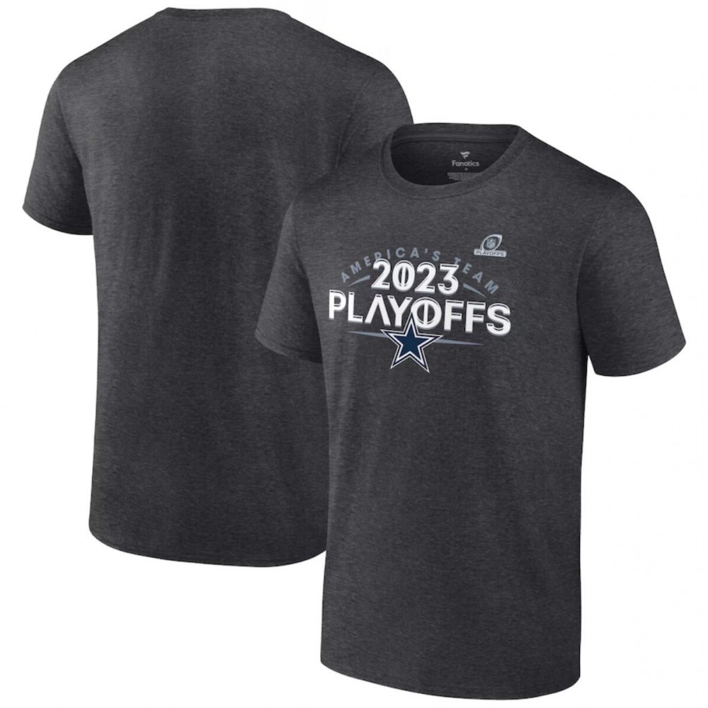 Men's Dallas Cowboys Heather Charcoal 2023 NFL Playoffs T-Shirt Men's Dallas Cowboys Heather Charcoal 2023 NFL Playoffs T-Shirt