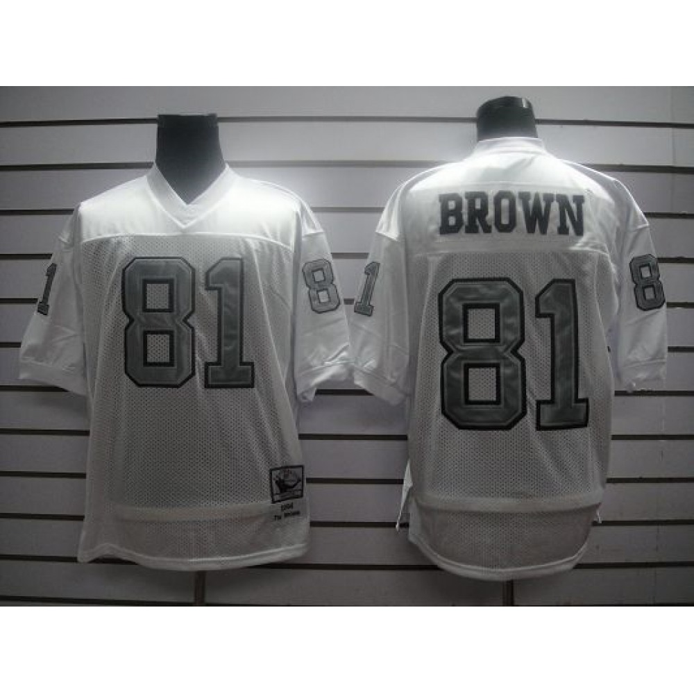 Mitchell And Ness 1994 Raiders #81 T.Brown White Silver No. Stitched NFL Jersey With 75TH Anniversary Patch Mitchell And Ness 1994 Raiders #81 T.Brown White Silver No. Stitched NFL Jersey With 75TH Anniversary Patch