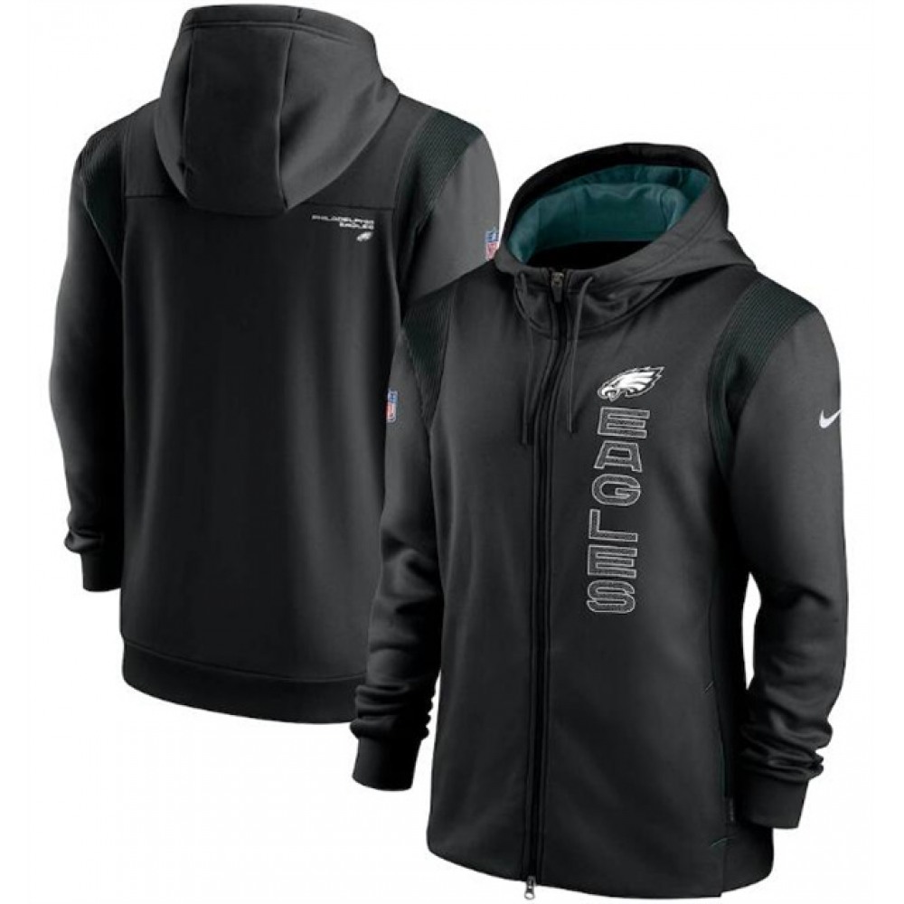 Men's Philadelphia Eagles 2021 Black Sideline Team Performance Full-Zip Hoodie Men's Philadelphia Eagles 2021 Black Sideline Team Performance Full-Zip Hoodie