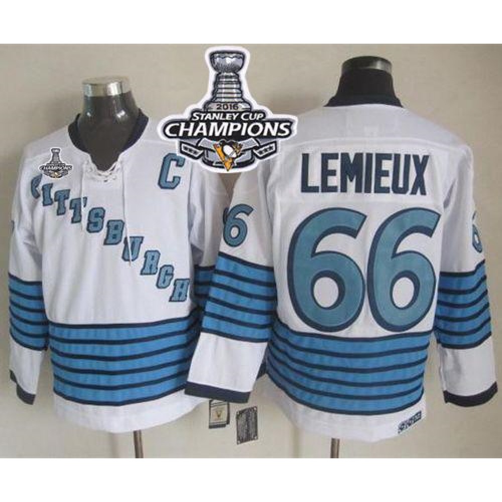 Penguins #66 Mario Lemieux White/Light Blue CCM Throwback 2016 Stanley Cup Champions Stitched NHL Jersey Penguins #66 Mario Lemieux White/Light Blue CCM Throwback 2016 Stanley Cup Champions Stitched NHL Jersey