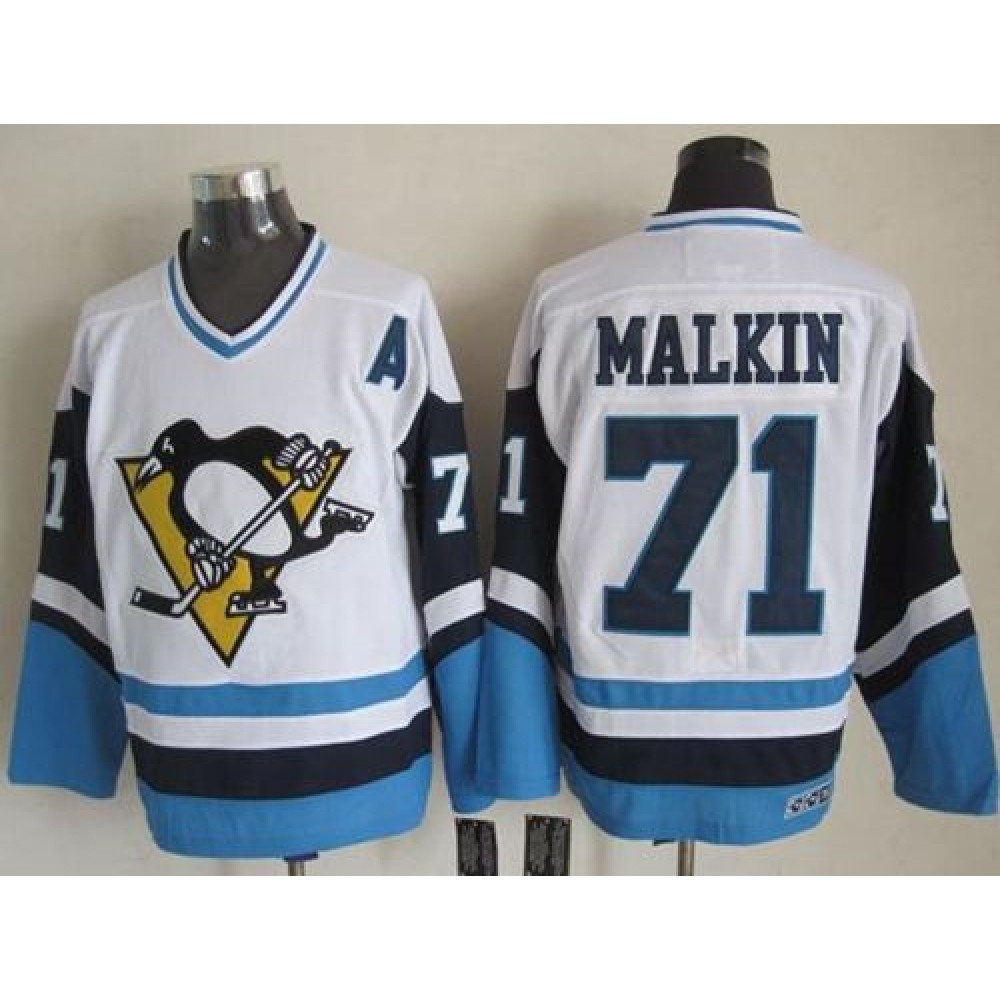 Penguins #71 Evgeni Malkin White/Blue CCM Throwback Stitched NHL Jersey Penguins #71 Evgeni Malkin White/Blue CCM Throwback Stitched NHL Jersey