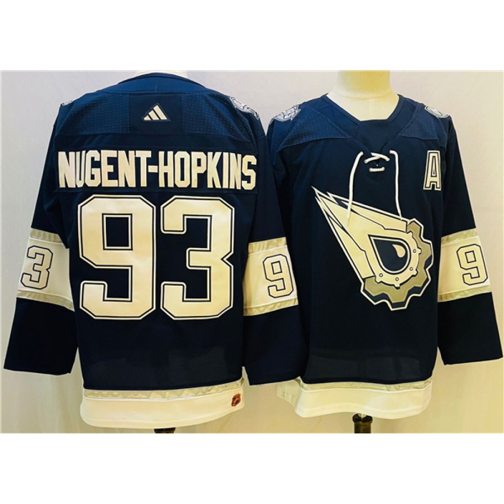 Men's Edmonton Oilers #93 Ryan Nugent-Hopkins Navy/White Stitched Jersey