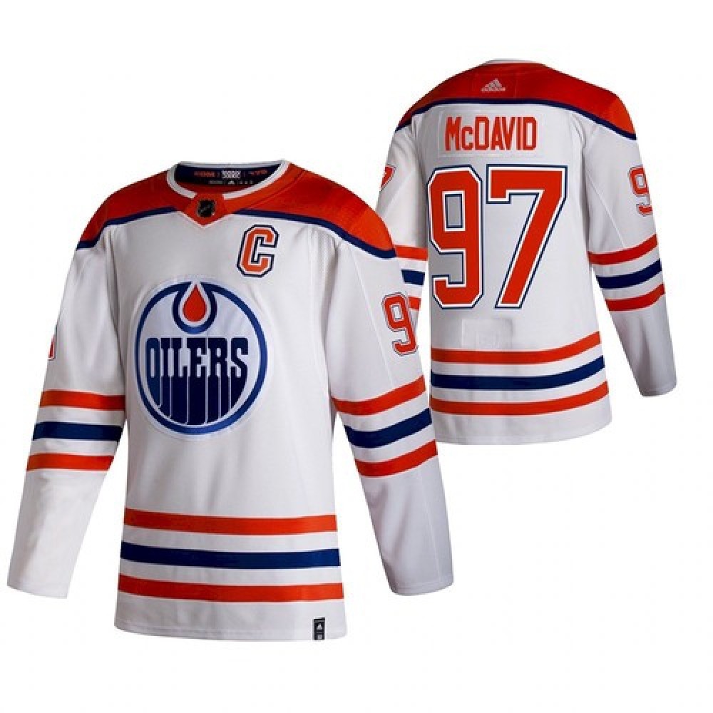 Men's Edmonton Oilers #97 Connor McDavid White 2020-21 Reverse Retro Stitched Jersey Men's Edmonton Oilers #97 Connor McDavid White 2020-21 Reverse Retro Stitched Jersey