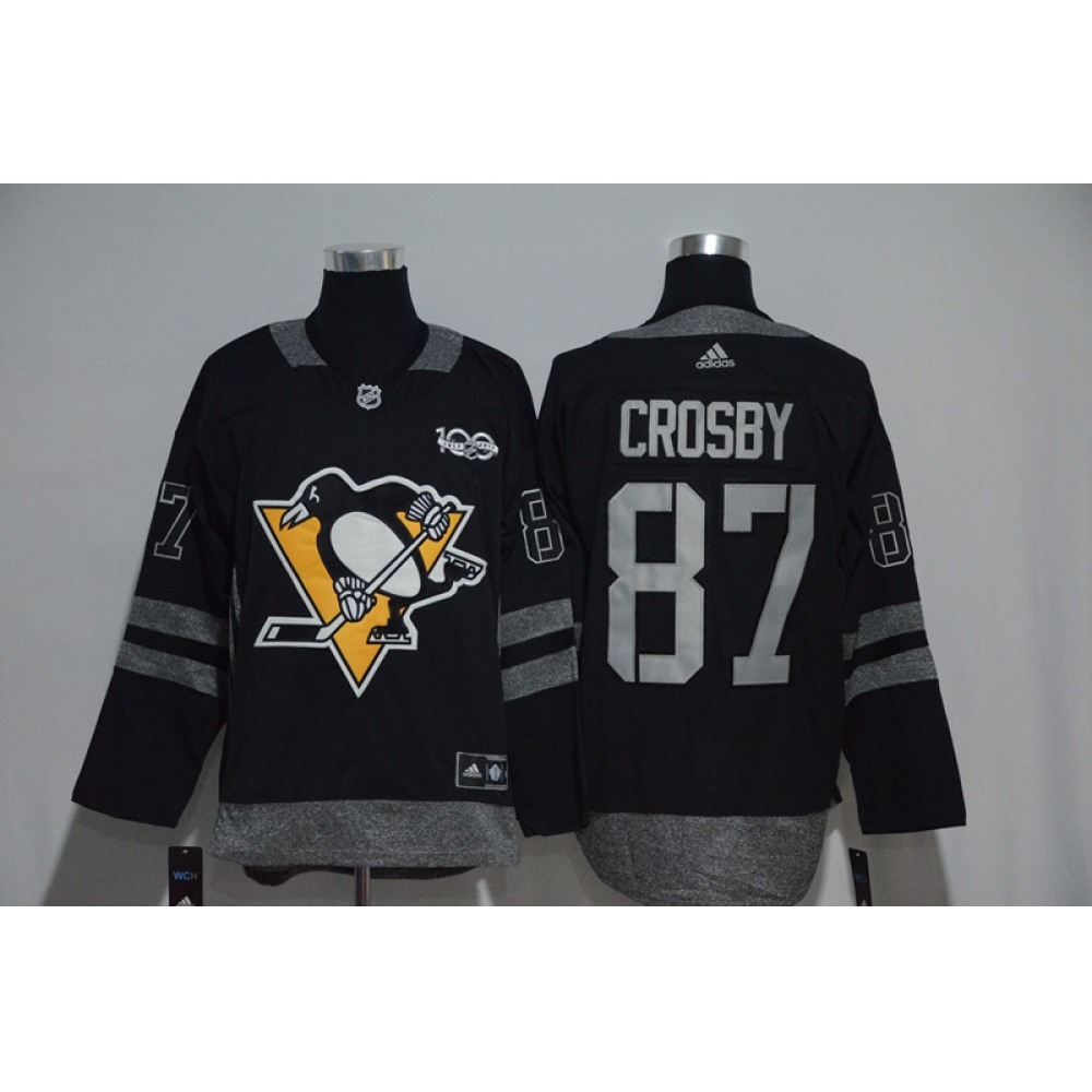 Pittsburgh Penguins #87 Sidney Crosby Black Men's 1917-2017 100th Anniversary Stitched NHL Jersey Pittsburgh Penguins #87 Sidney Crosby Black Men's 1917-2017 100th Anniversary Stitched NHL Jersey