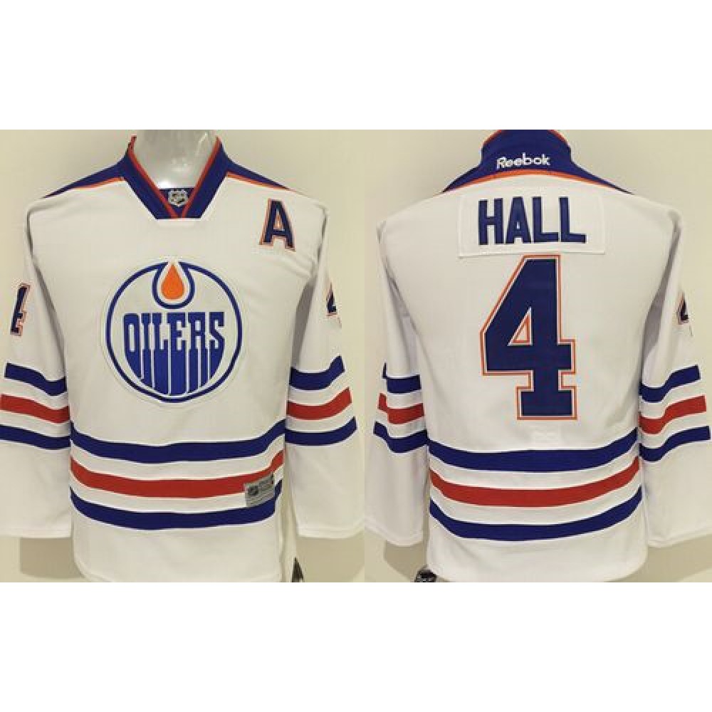 Oilers #4 Taylor Hall White Stitched Youth NHL Jersey Oilers #4 Taylor Hall White Stitched Youth NHL Jersey