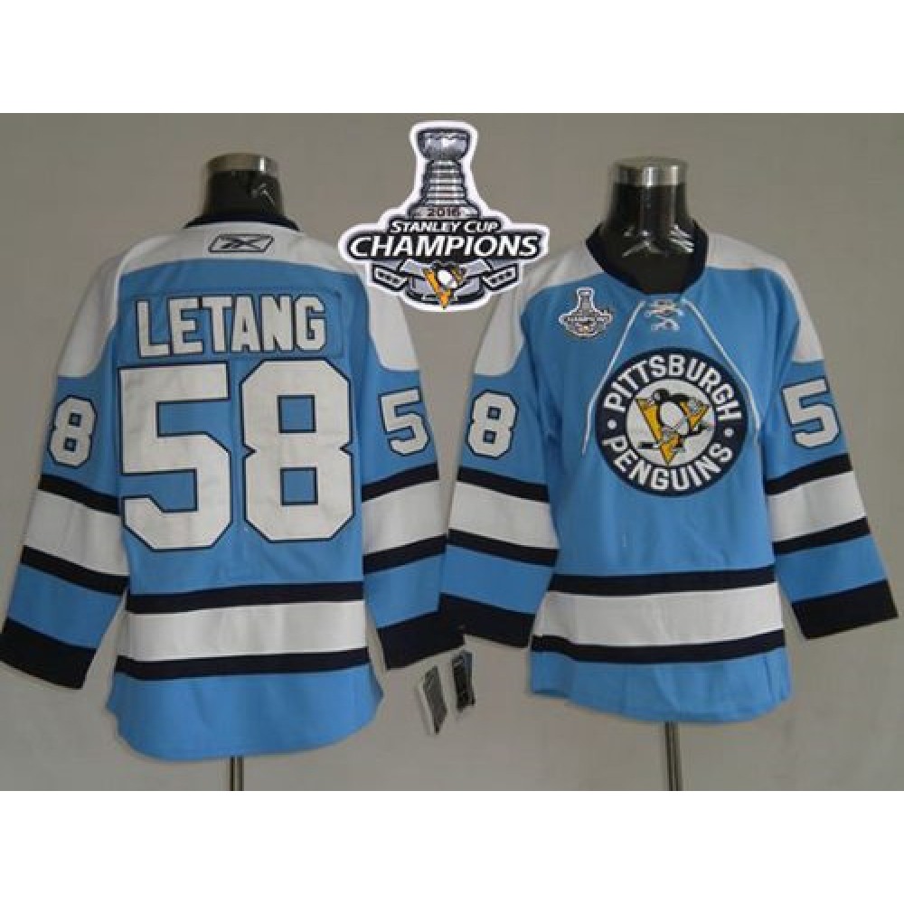 Penguins #58 Kris Letang Blue 2016 Stanley Cup Champions Stitched NHL Jersey
