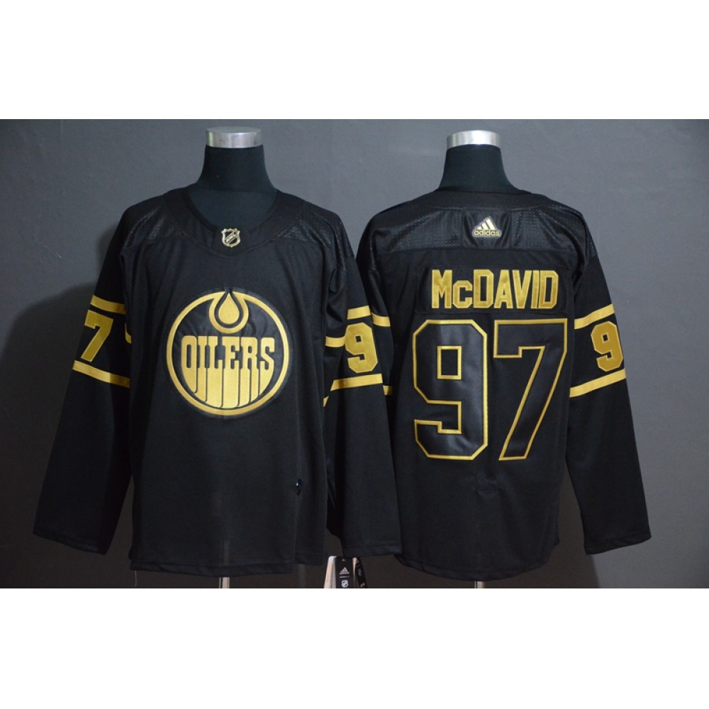 Men's Edmonton Oilers #97 Connor McDavid Black Golden Stitched NHL Jersey Men's Edmonton Oilers #97 Connor McDavid Black Golden Stitched NHL Jersey