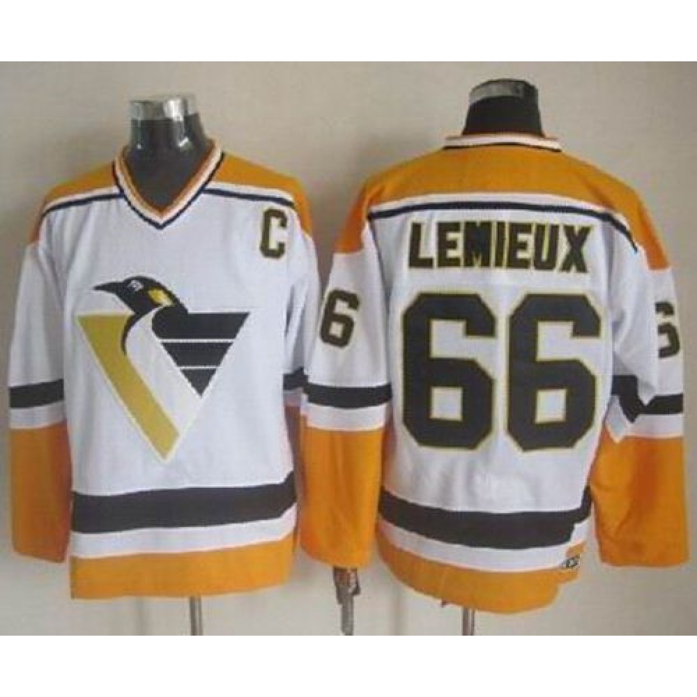 Penguins #66 Mario Lemieux White/Yellow CCM Throwback Stitched NHL Jersey Penguins #66 Mario Lemieux White/Yellow CCM Throwback Stitched NHL Jersey