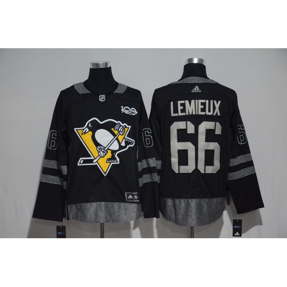 Pittsburgh Penguins #66 Mario Lemieux Black Men's 1917-2017 100th Anniversary Stitched NHL Jersey Pittsburgh Penguins #66 Mario Lemieux Black Men's 1917-2017 100th Anniversary Stitched NHL Jersey