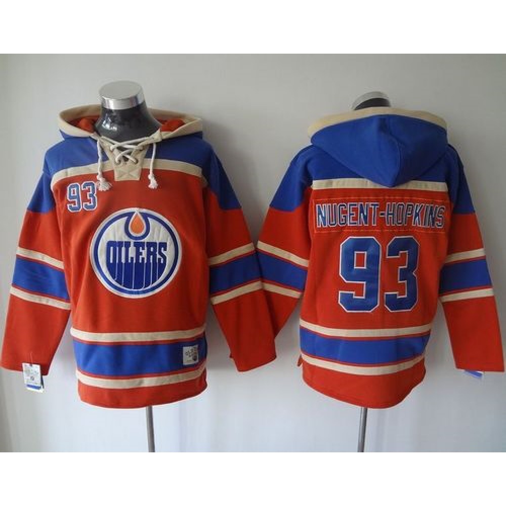Oilers #93 Ryan Nugent-Hopkins Orange Sawyer Hooded Sweatshirt Stitched NHL Jersey Oilers #93 Ryan Nugent-Hopkins Orange Sawyer Hooded Sweatshirt Stitched NHL Jersey