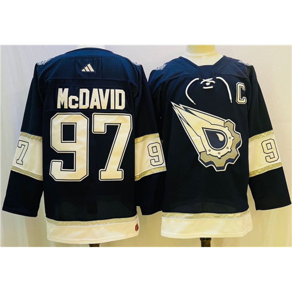 Men's Edmonton Oilers #97 Connor McDavid Navy/White Stitched Jersey Men's Edmonton Oilers #97 Connor McDavid Navy/White Stitched Jersey