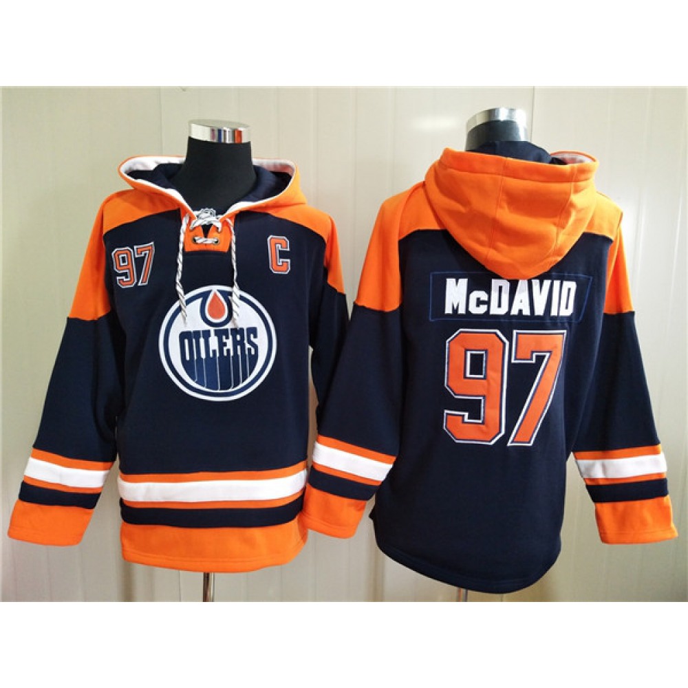 Men's Edmonton Oilers #97 Connor McDavid Navy Ageless Must-Have Lace-Up Pullover Hoodie Men's Edmonton Oilers #97 Connor McDavid Navy Ageless Must-Have Lace-Up Pullover Hoodie