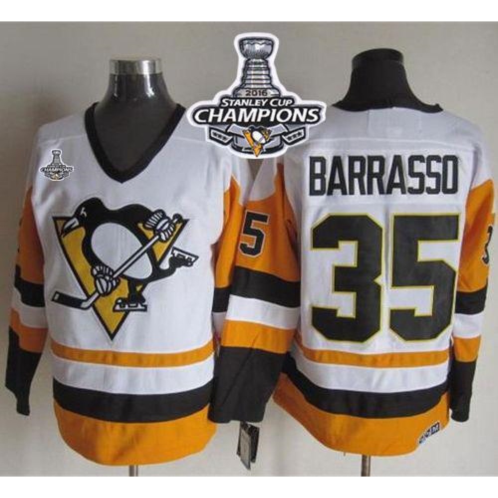 Penguins #35 Tom Barrasso White/Black CCM Throwback 2016 Stanley Cup Champions Stitched NHL Jersey Penguins #35 Tom Barrasso White/Black CCM Throwback 2016 Stanley Cup Champions Stitched NHL Jersey