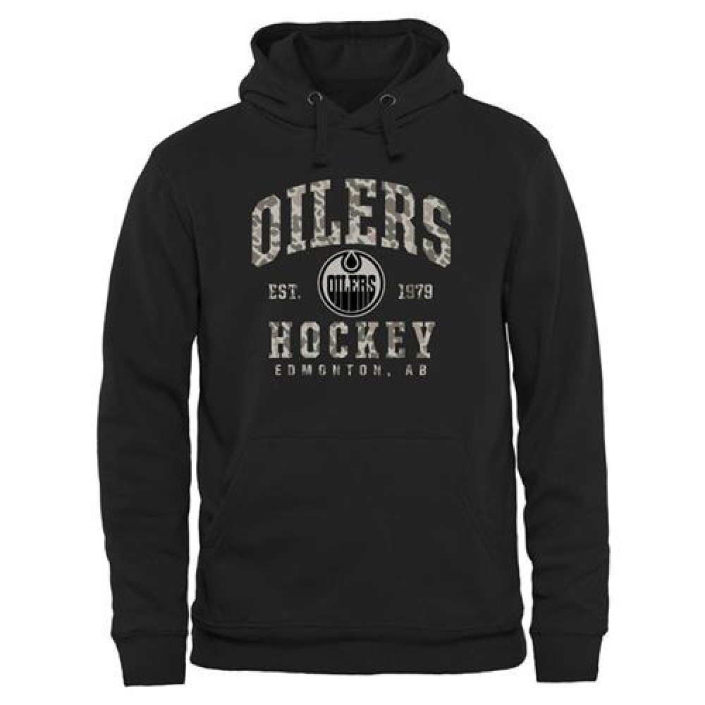 Men's Edmonton Oilers Black Camo Stack Pullover Hoodie Men's Edmonton Oilers Black Camo Stack Pullover Hoodie