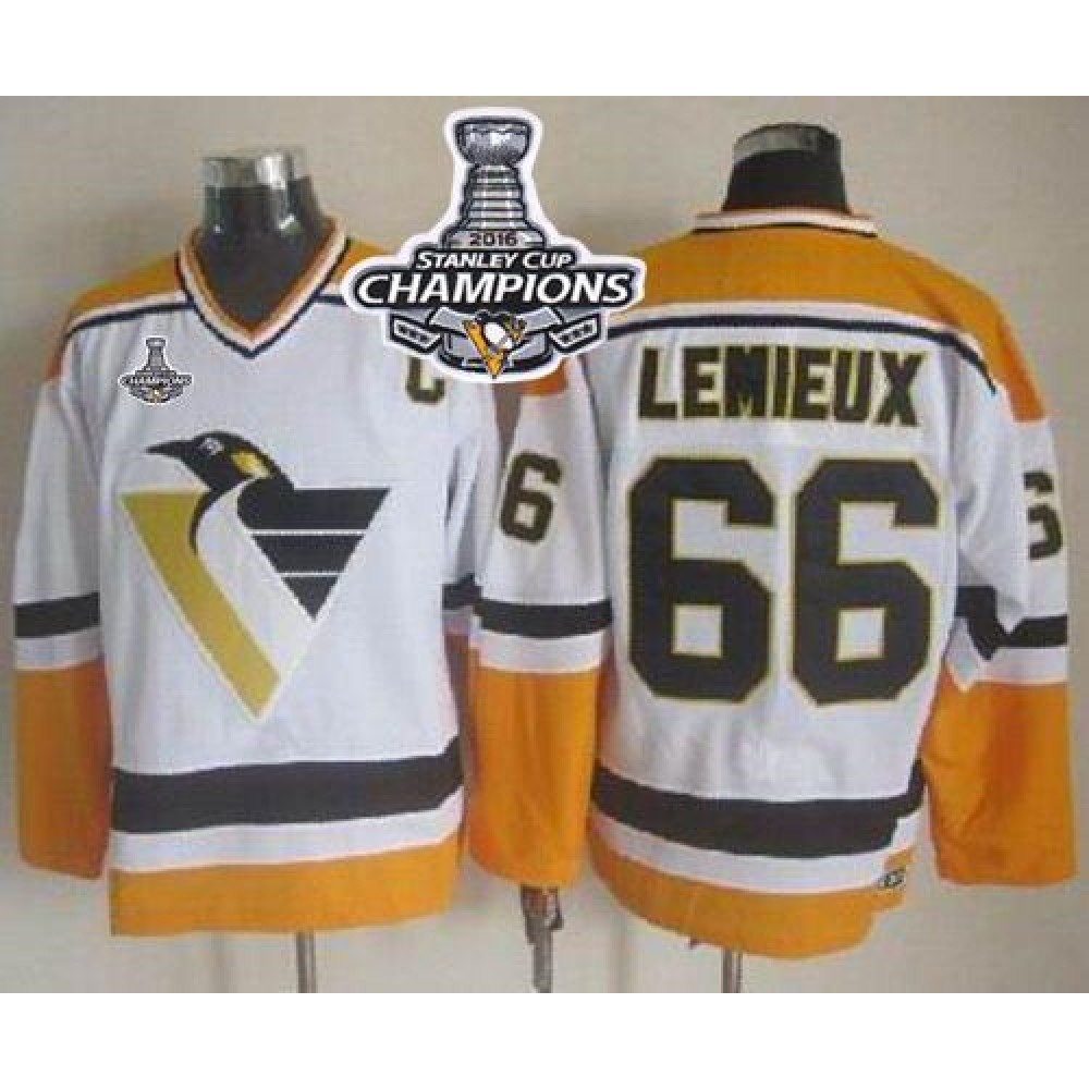 Penguins #66 Mario Lemieux White/Yellow CCM Throwback 2016 Stanley Cup Champions Stitched NHL Jersey Penguins #66 Mario Lemieux White/Yellow CCM Throwback 2016 Stanley Cup Champions Stitched NHL Jersey