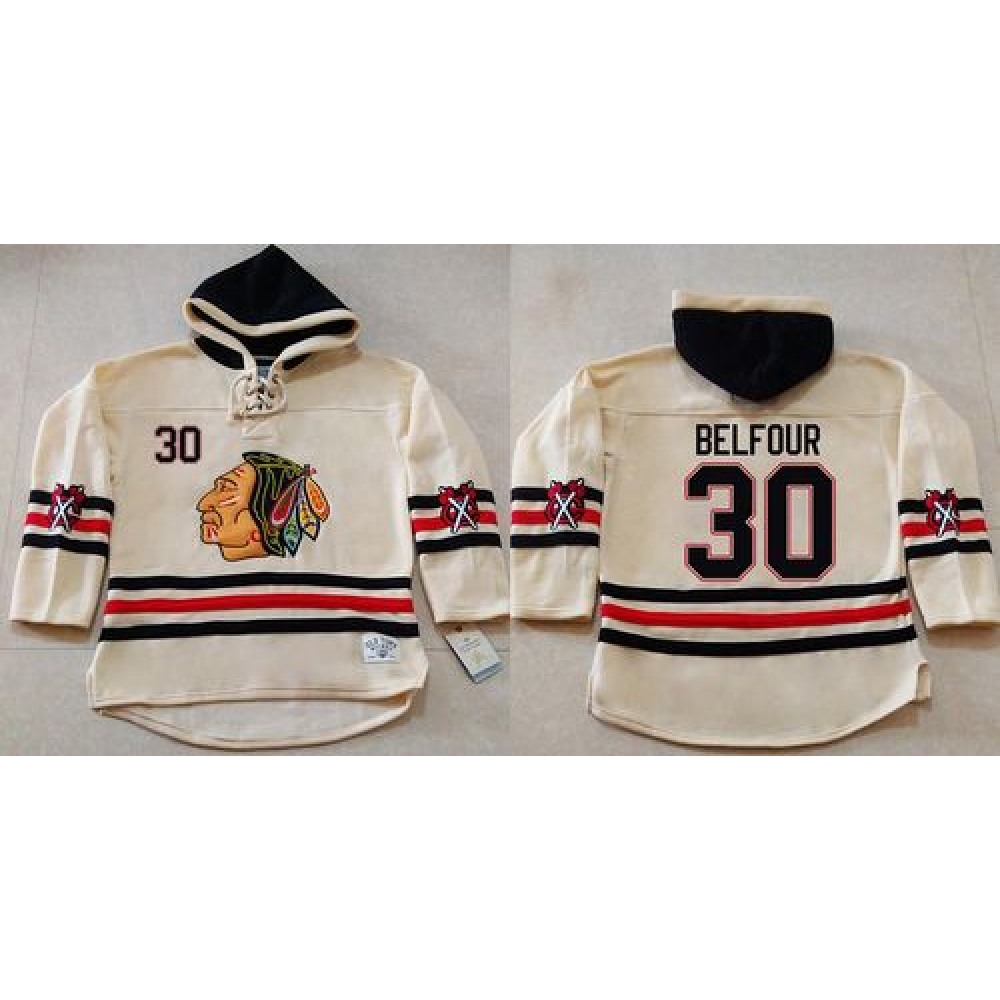 Blackhawks #30 ED Belfour Cream Heavyweight Pullover Hoodie Stitched NHL Jersey Blackhawks #30 ED Belfour Cream Heavyweight Pullover Hoodie Stitched NHL Jersey