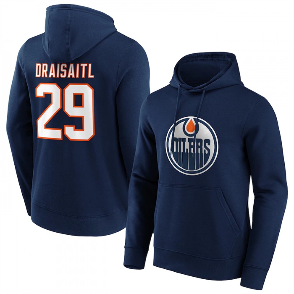 Men's Edmonton Oilers #29 Leon Draisaitl Navy Pullover Hoodie Men's Edmonton Oilers #29 Leon Draisaitl Navy Pullover Hoodie
