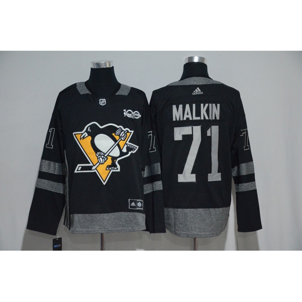 Pittsburgh Penguins #71 Evgeni Malkin Black Men's 1917-2017 100th Anniversary Stitched NHL Jersey Pittsburgh Penguins #71 Evgeni Malkin Black Men's 1917-2017 100th Anniversary Stitched NHL Jersey