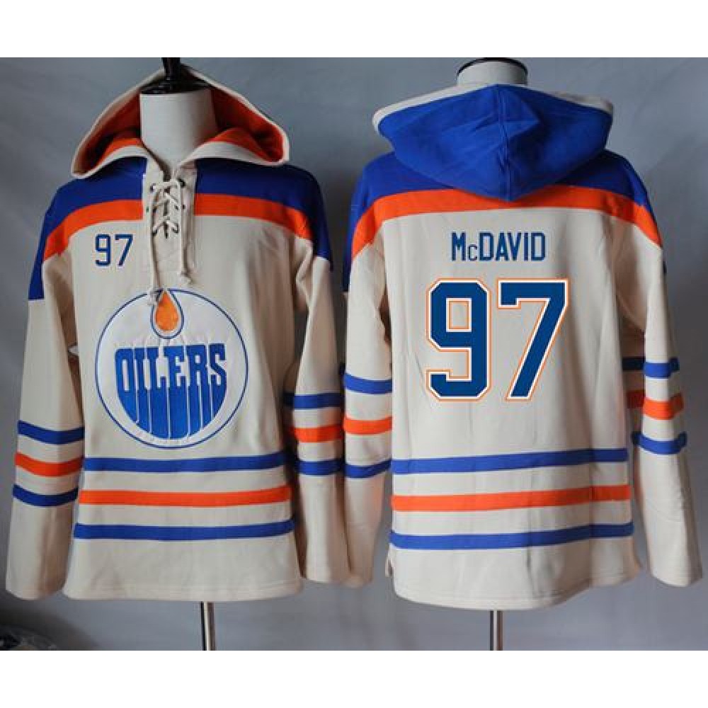 Oilers #97 Connor McDavid Cream Sawyer Hooded Sweatshirt Stitched NHL Jersey Oilers #97 Connor McDavid Cream Sawyer Hooded Sweatshirt Stitched NHL Jersey