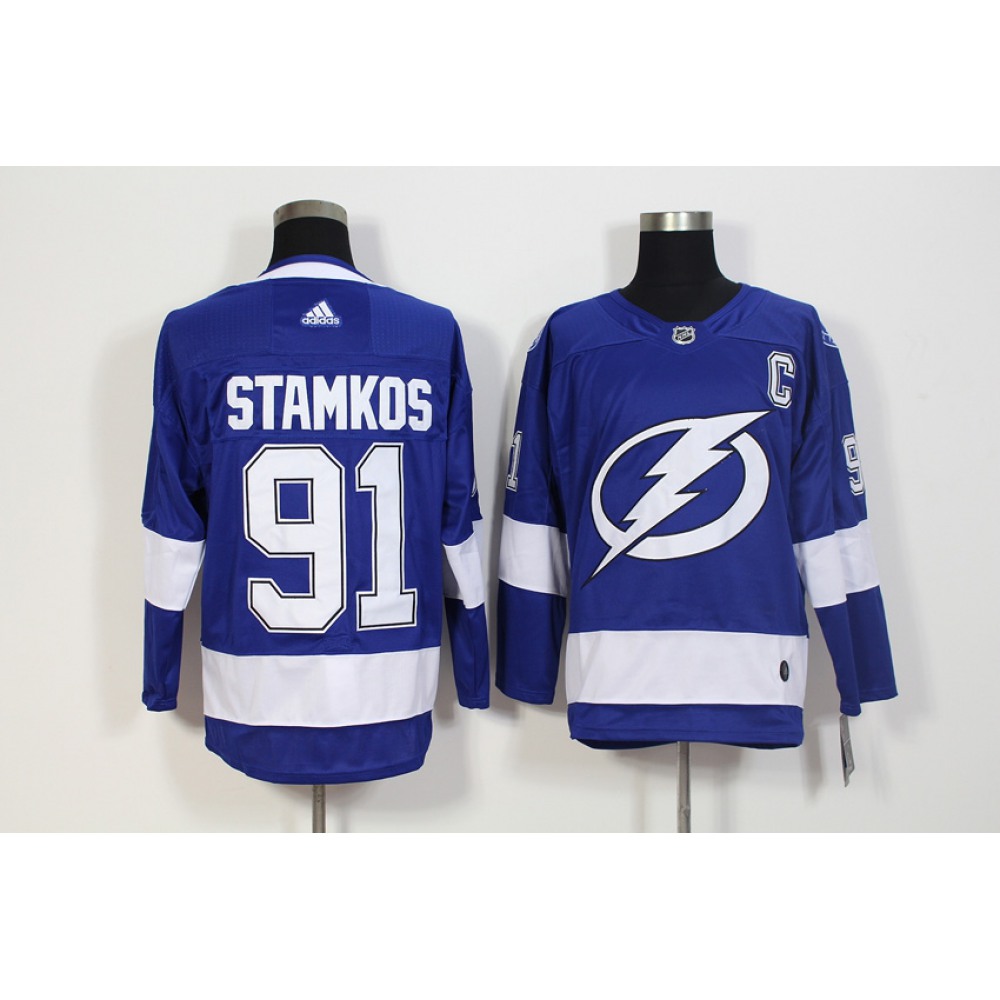 Men's Adidas Tampa Bay Lightning #91 Steven Stamkos Blue Stitched NHL Jersey