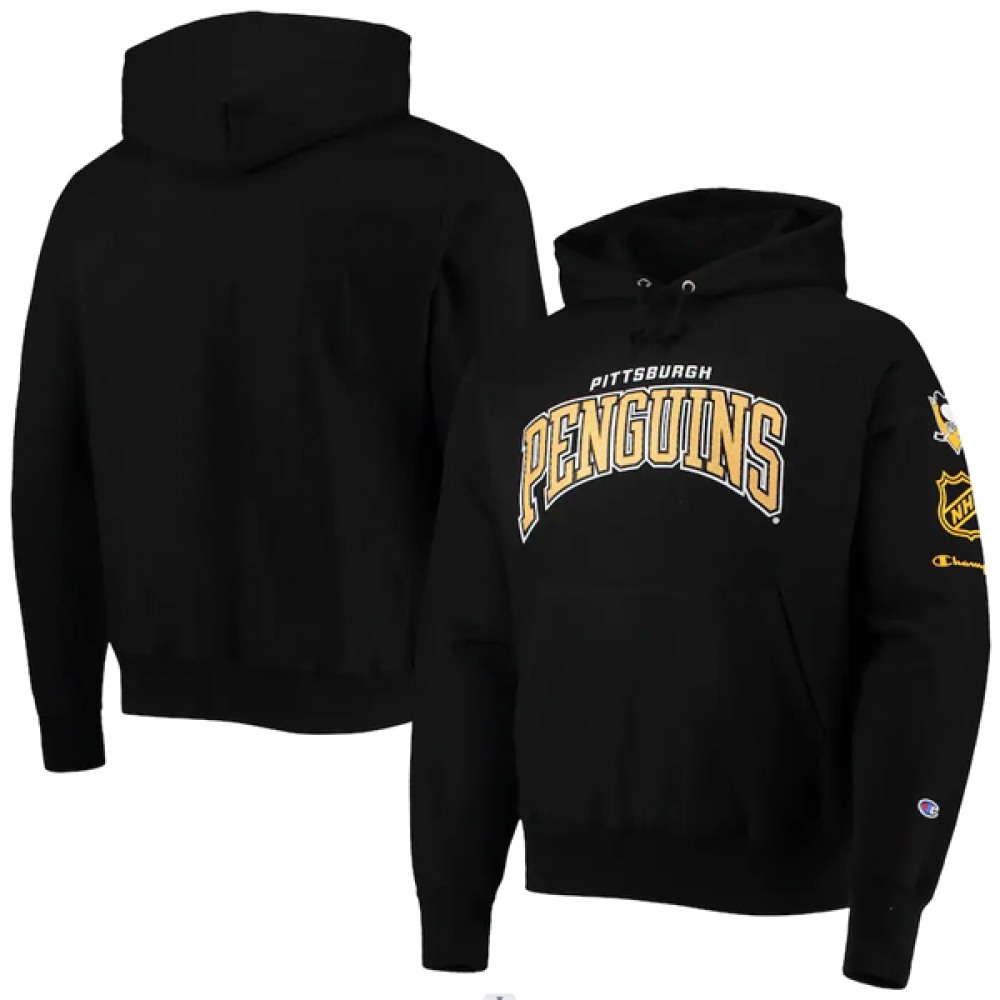 Men's Pittsburgh Penguins Champion Black O&B Capsule II Pullover Hoodie Men's Pittsburgh Penguins Champion Black O&B Capsule II Pullover Hoodie