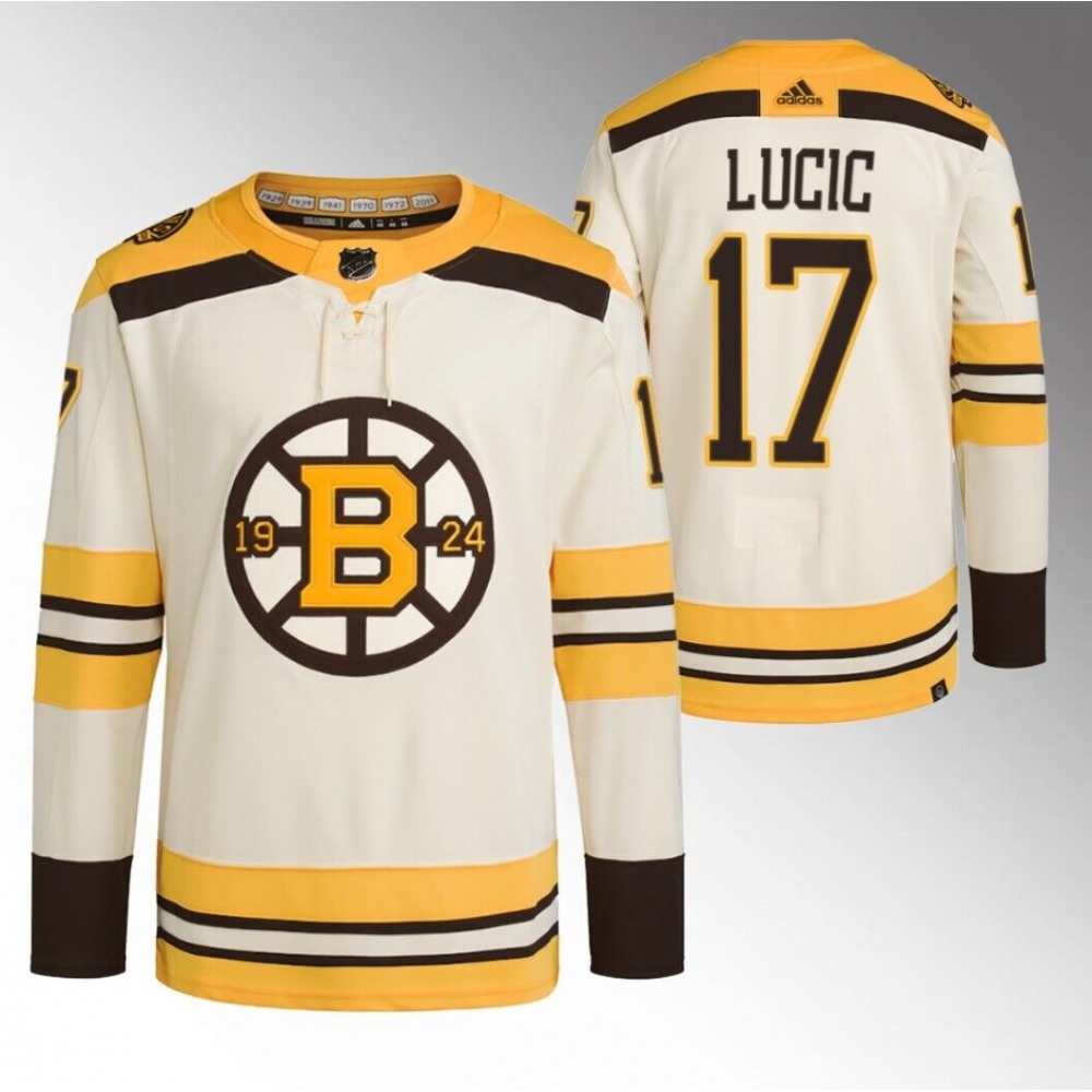 Men's Boston Bruins #17 Milan Lucic Cream 100th Anniversary StitchedStitched Jersey Men's Boston Bruins #17 Milan Lucic Cream 100th Anniversary StitchedStitched Jersey