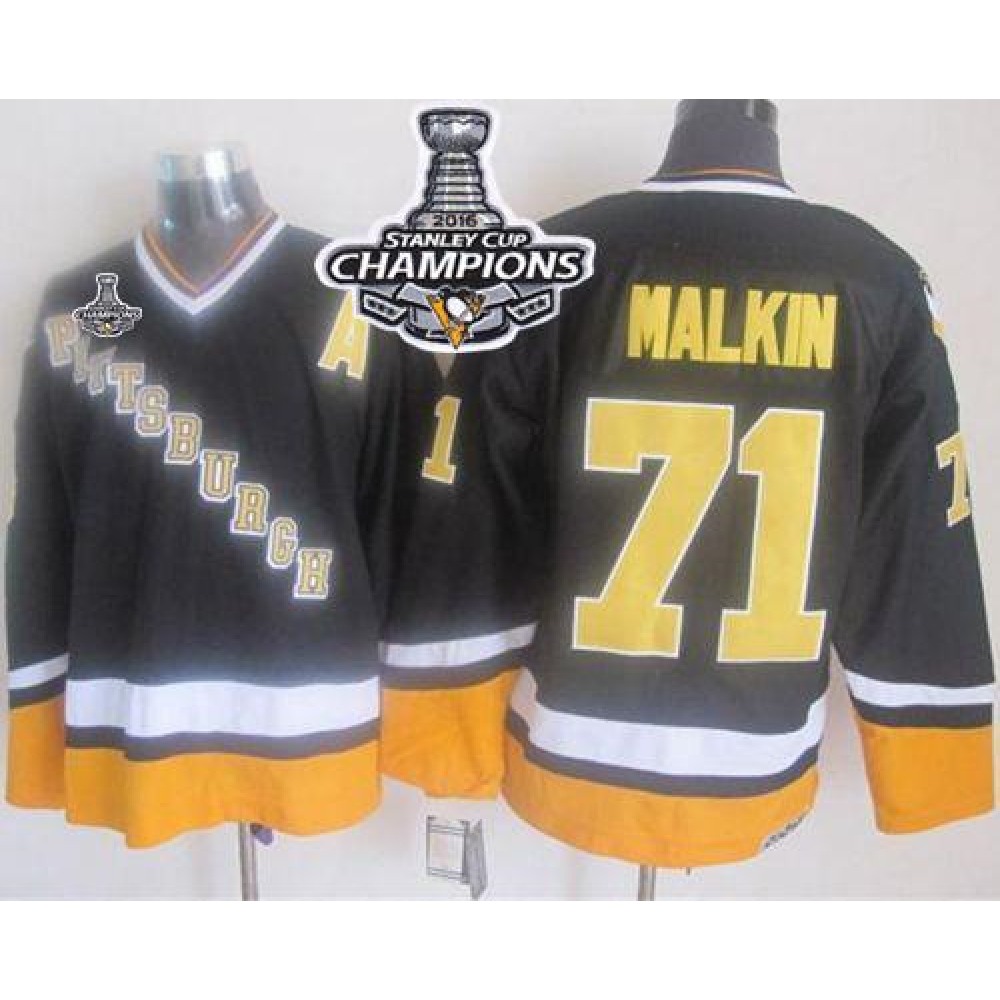 Penguins #71 Evgeni Malkin Black/Yellow CCM Throwback 2016 Stanley Cup Champions Stitched NHL Jersey Penguins #71 Evgeni Malkin Black/Yellow CCM Throwback 2016 Stanley Cup Champions Stitched NHL Jersey