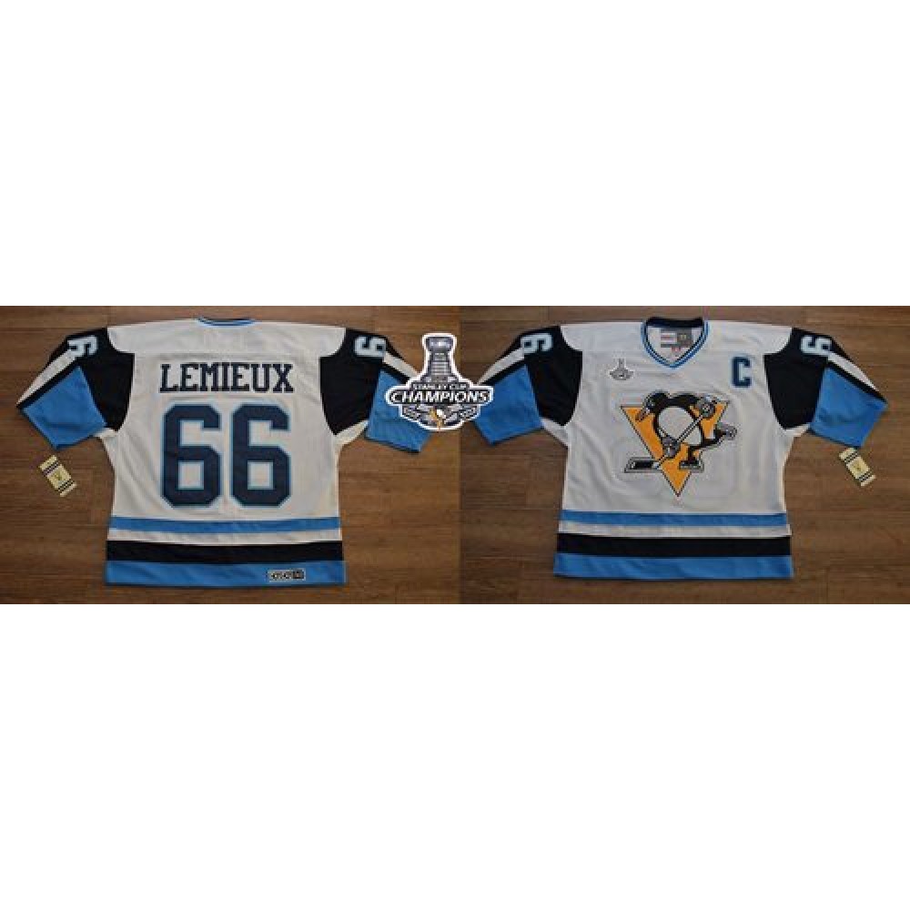 Penguins #66 Mario Lemieux White/Blue CCM Throwback 2016 Stanley Cup Champions Stitched NHL Jersey Penguins #66 Mario Lemieux White/Blue CCM Throwback 2016 Stanley Cup Champions Stitched NHL Jersey