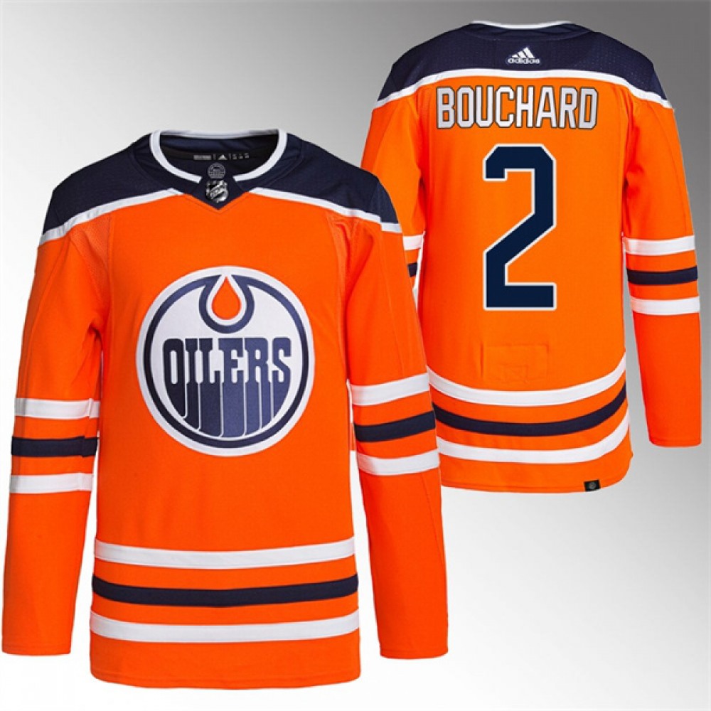 Men's Edmonton Oilers #2 Evan Bouchard Orange Stitched Jersey Men's Edmonton Oilers #2 Evan Bouchard Orange Stitched Jersey