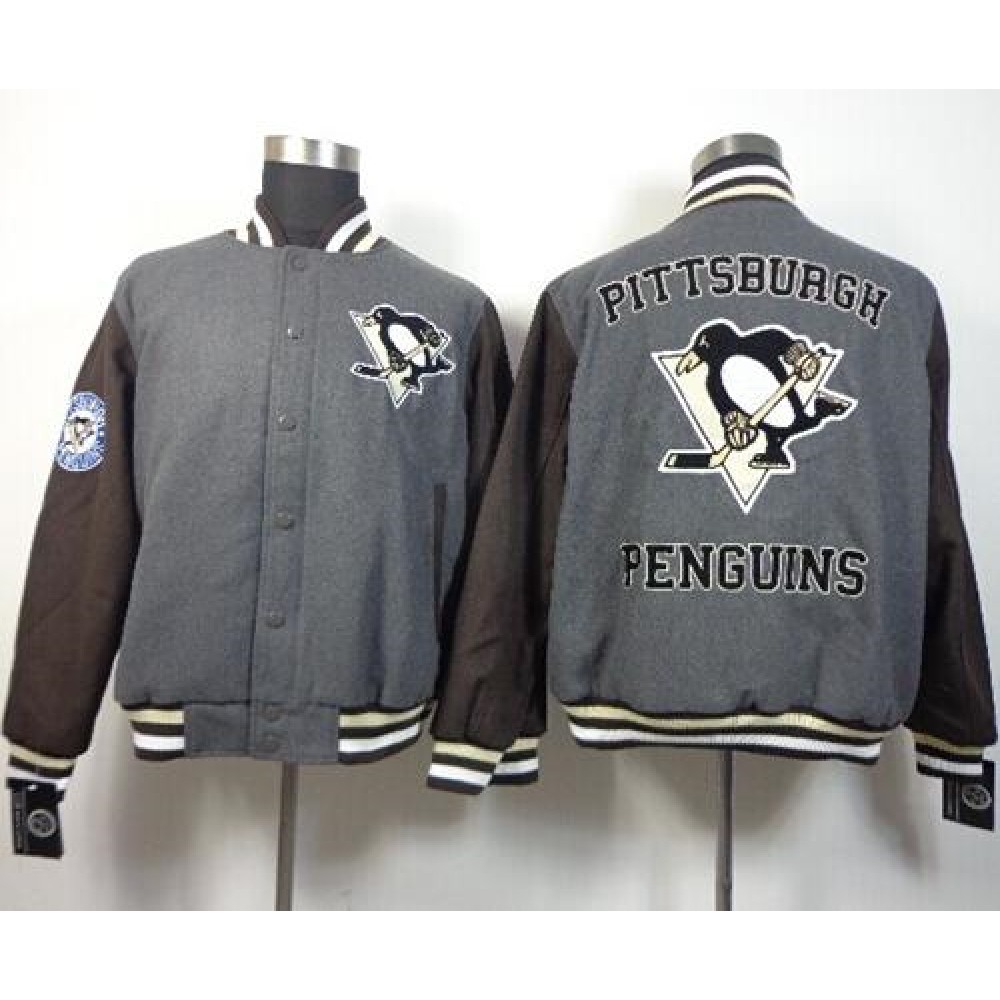 Pittsburgh Penguins Blank Satin Button-Up Grey NHL Jacket Pittsburgh Penguins Blank Satin Button-Up Grey NHL Jacket