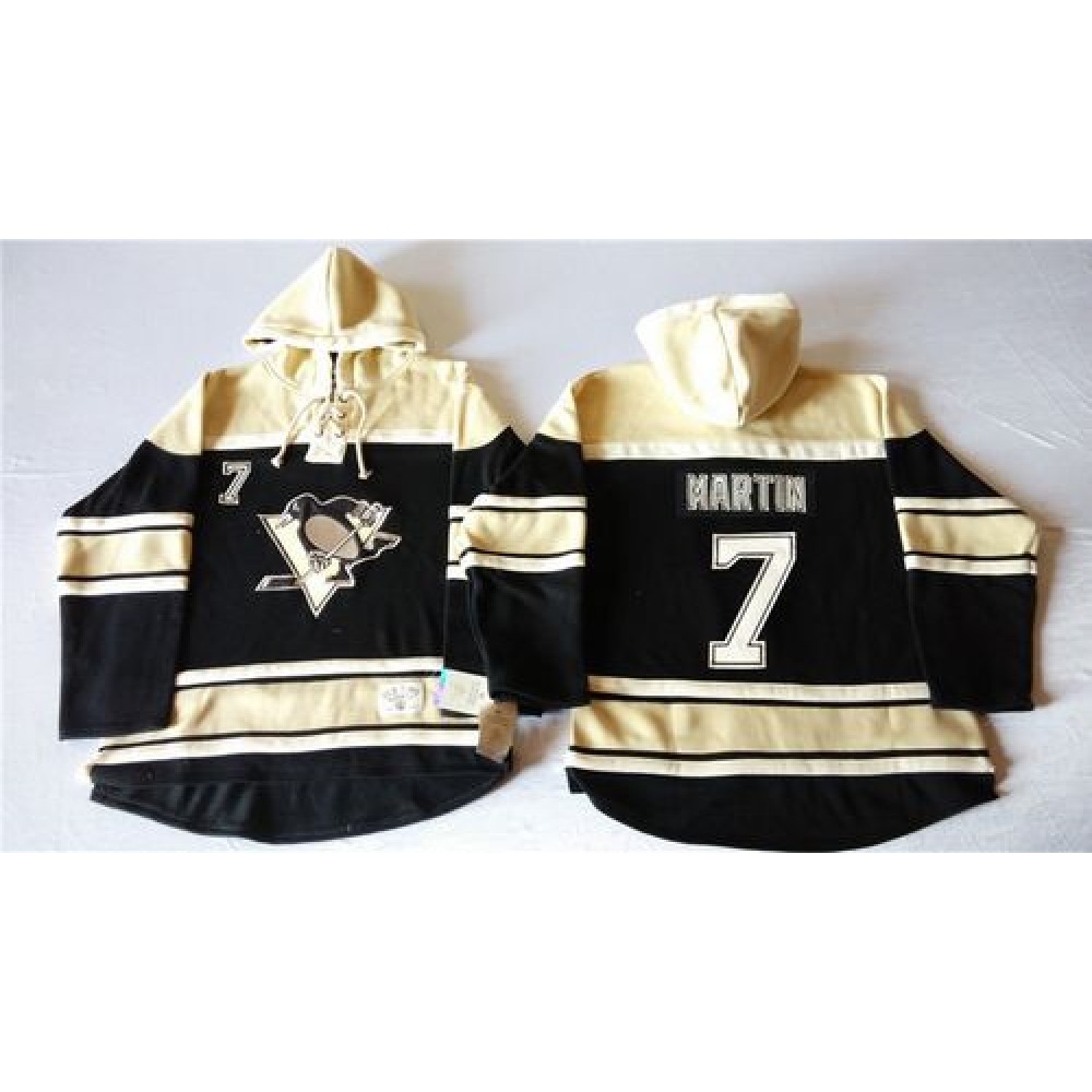 Penguins #7 Paul Martin Black Sawyer Hooded Sweatshirt Stitched NHL Jersey